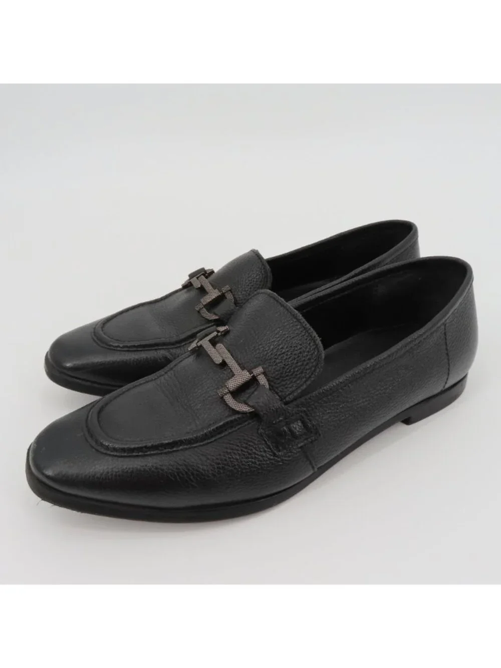 Lasocki Womens 36 EU 6 US Black Leather Metal Equestrian Slip On Loafer Shoes